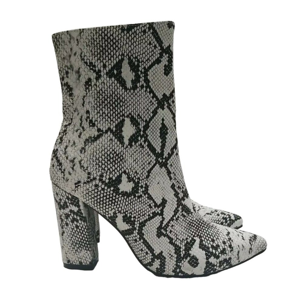 ✅Faux Snakeskin Ankle Booties Side Zip Pointy Toe High Heel Boots Women's EU37 - Picture 2 of 11